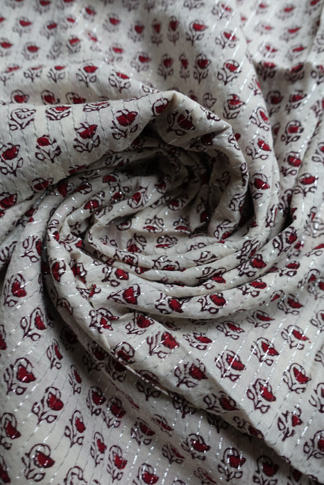 Cream And Dark Red Vintage Unstitched With Dupatta - New