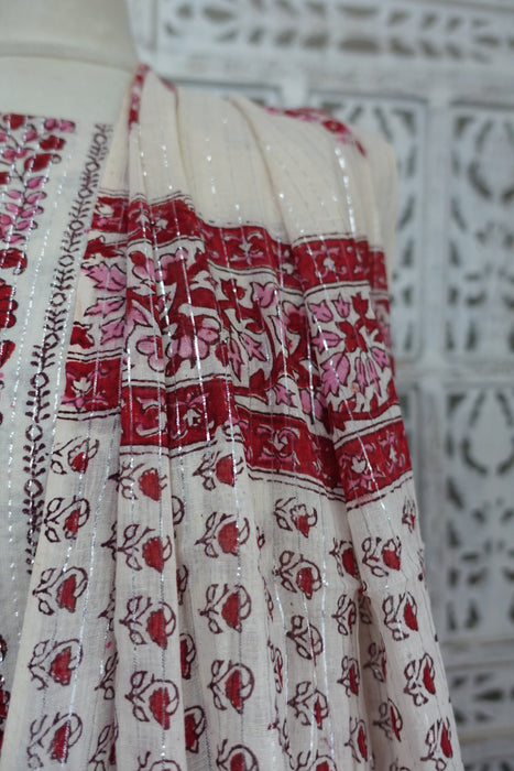 Cream And Dark Red Vintage Unstitched With Dupatta - New