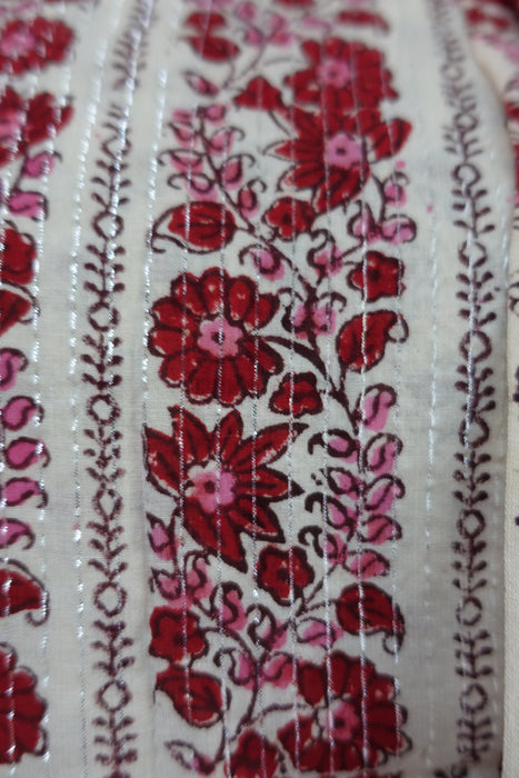 Cream And Dark Red Vintage Unstitched With Dupatta - New