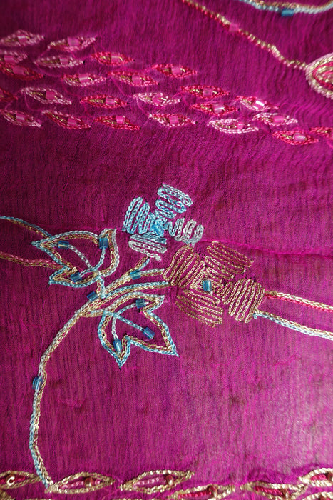 Hot Pink Pure Raw Silk Vintage Unstitched With Matching Dupatta - New