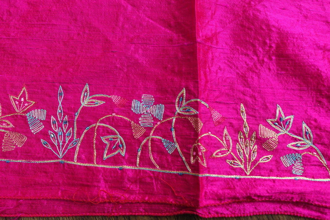 Hot Pink Pure Raw Silk Vintage Unstitched With Matching Dupatta - New