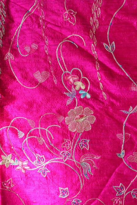 Hot Pink Pure Raw Silk Vintage Unstitched With Matching Dupatta - New