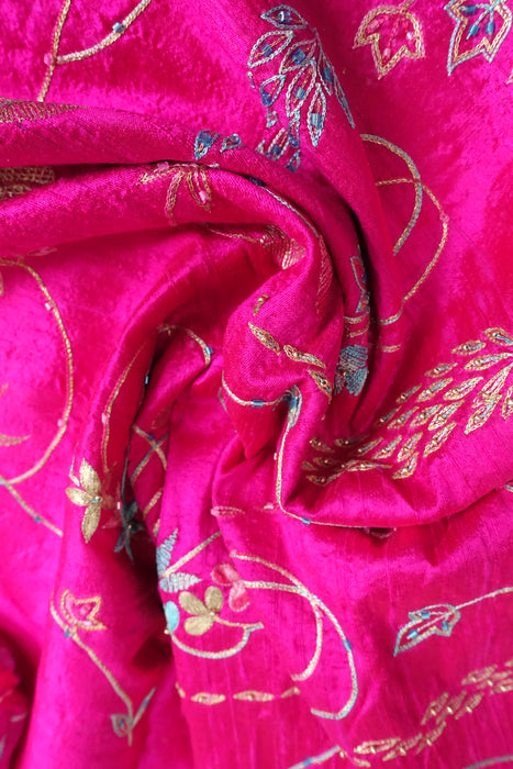 Hot Pink Pure Raw Silk Vintage Unstitched With Matching Dupatta - New