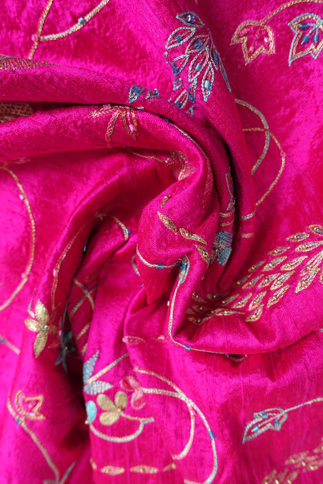 Hot Pink Pure Raw Silk Vintage Unstitched With Matching Dupatta - New