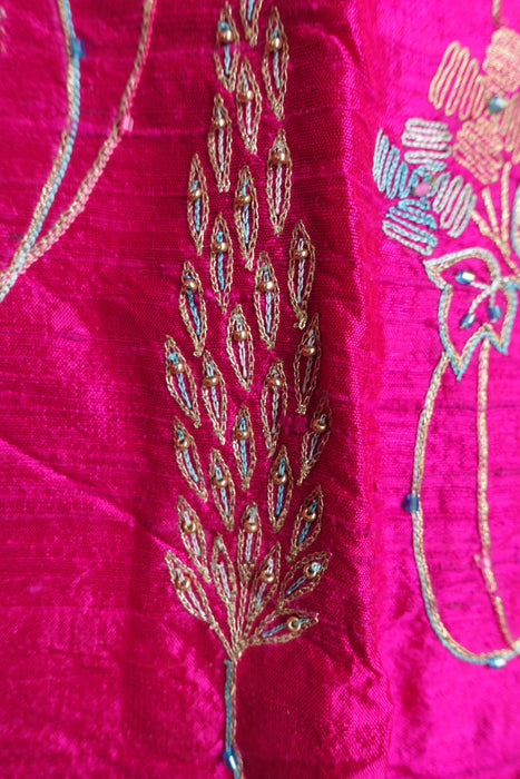 Hot Pink Pure Raw Silk Vintage Unstitched With Matching Dupatta - New