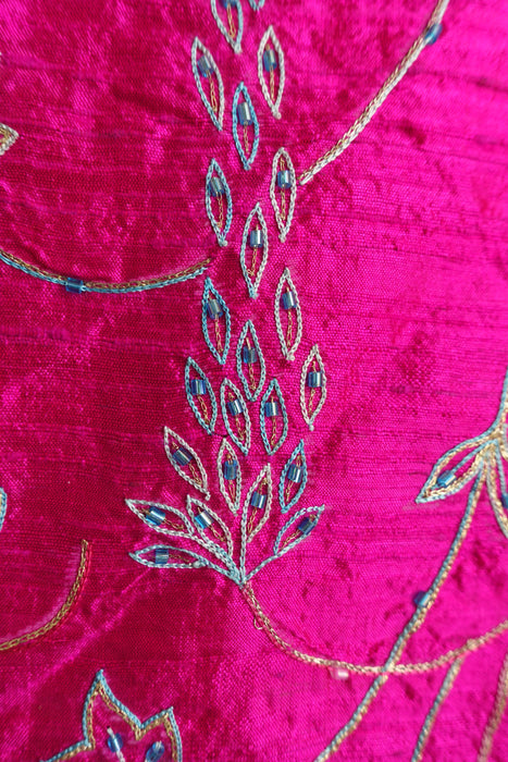 Hot Pink Pure Raw Silk Vintage Unstitched With Matching Dupatta - New