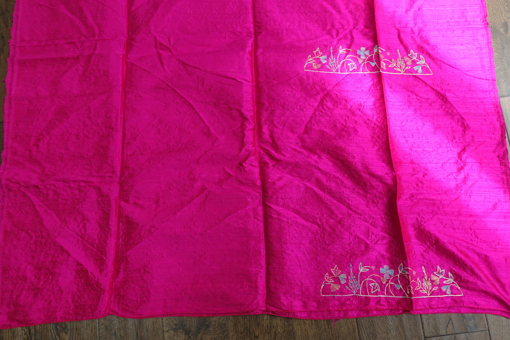 Hot Pink Pure Raw Silk Vintage Unstitched With Matching Dupatta - New