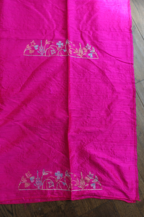 Hot Pink Pure Raw Silk Vintage Unstitched With Matching Dupatta - New