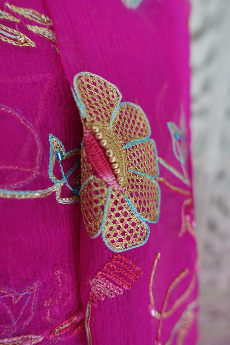 Hot Pink Pure Raw Silk Vintage Unstitched With Matching Dupatta - New