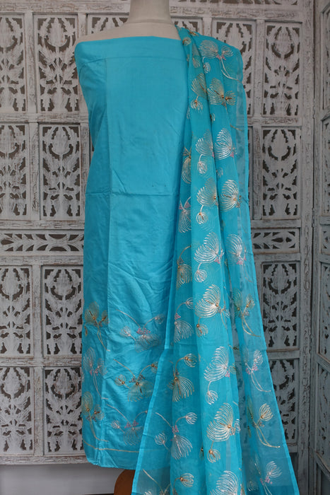 Blue Pure Silk With Embellished Dupatta - New