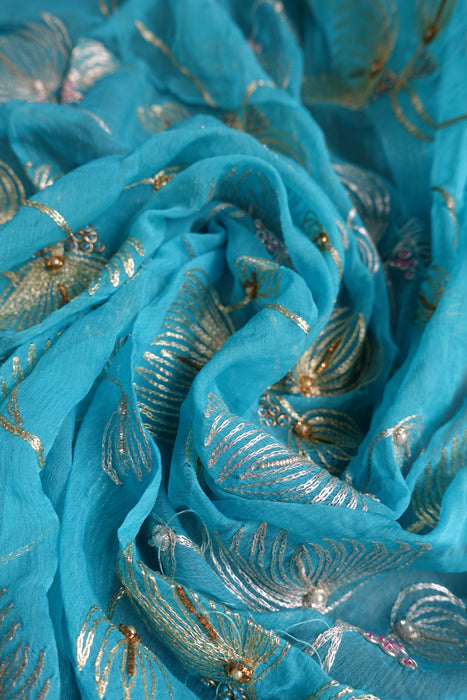 Blue Pure Silk With Embellished Dupatta - New