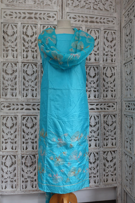 Blue Pure Silk With Embellished Dupatta - New