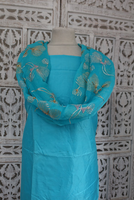 Blue Pure Silk With Embellished Dupatta - New