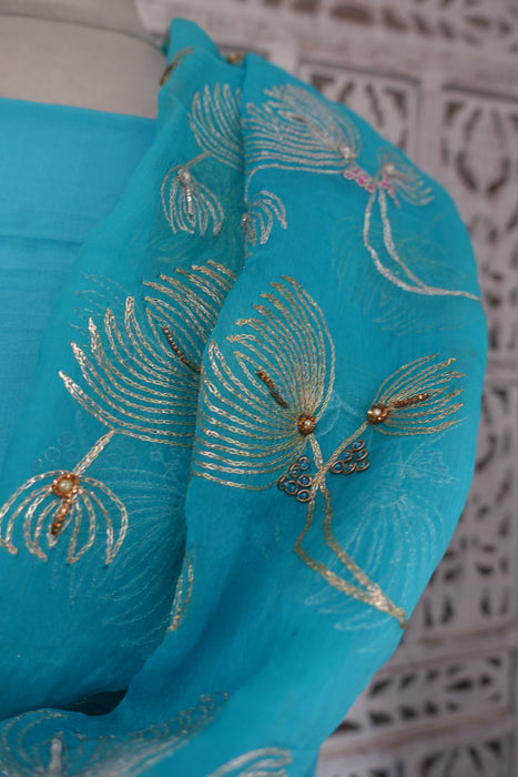 Blue Pure Silk With Embellished Dupatta - New