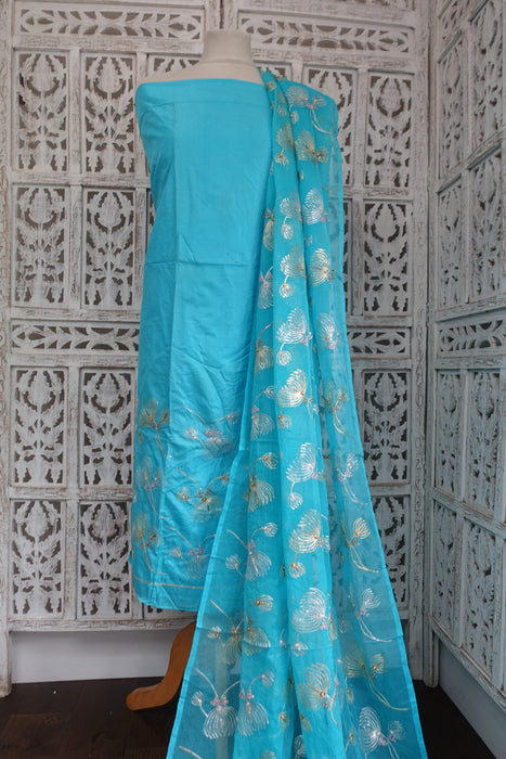 Blue Pure Silk With Embellished Dupatta - New