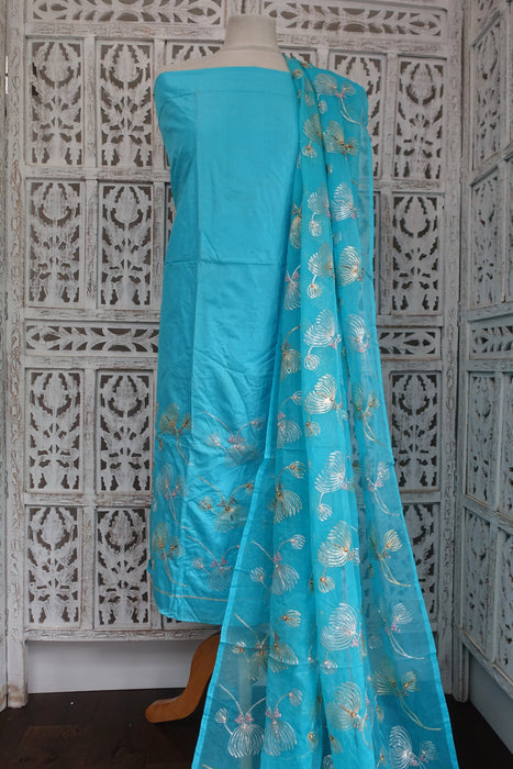 Blue Pure Silk With Embellished Dupatta - New