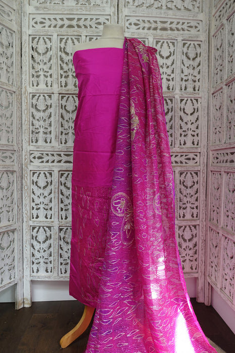 Hot Pink Silk Vintage Unstitched - New