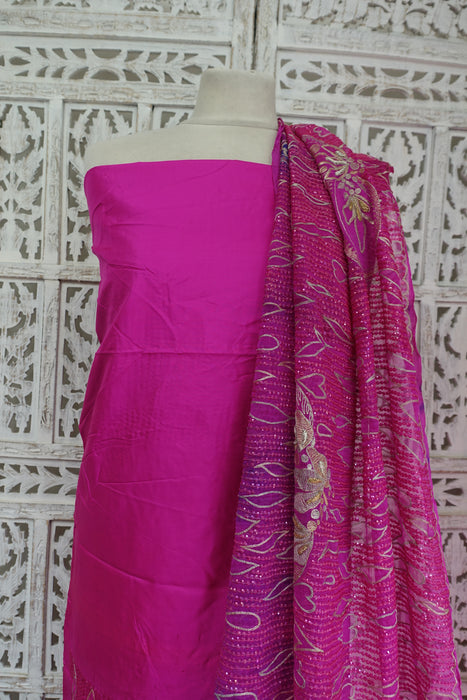 Hot Pink Silk Vintage Unstitched - New