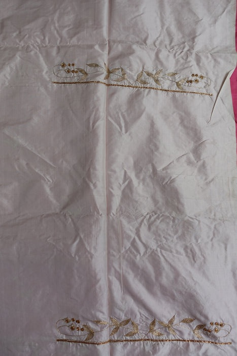 Rose Pink And Cream Vintage Pure Silk Unstitched - New