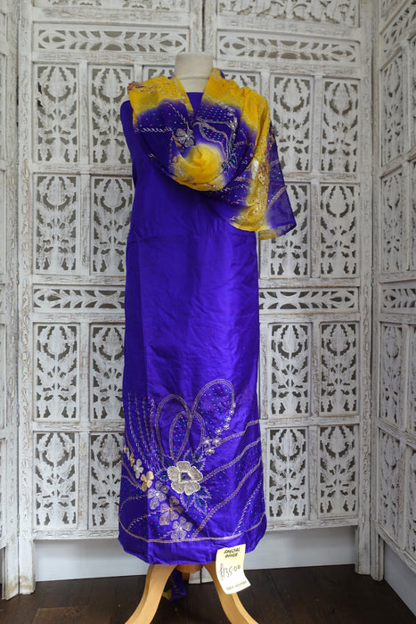 Purple And Yellow Vintage Silk Unstitched -New