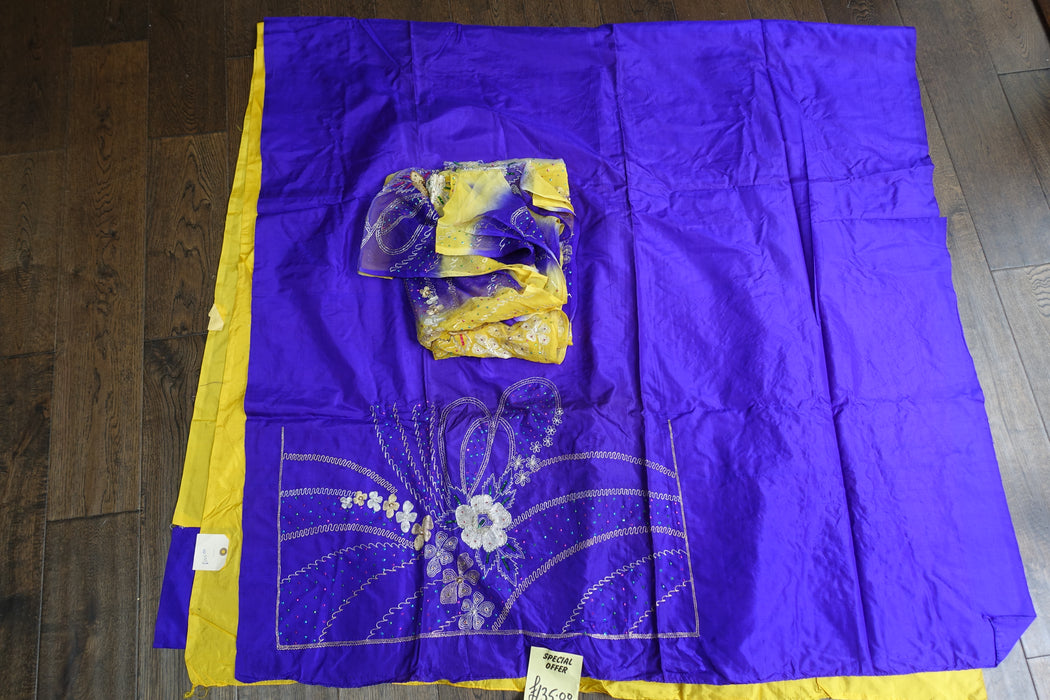 Purple And Yellow Vintage Silk Unstitched -New