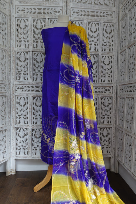 Purple And Yellow Vintage Silk Unstitched -New