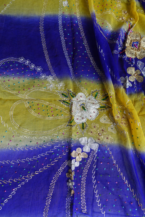 Purple And Yellow Vintage Silk Unstitched -New