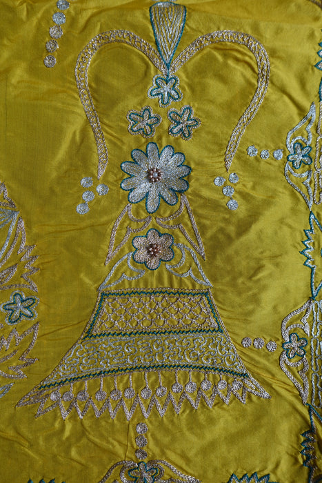 Yellow And Blue Vintage Silk Unstitched - New