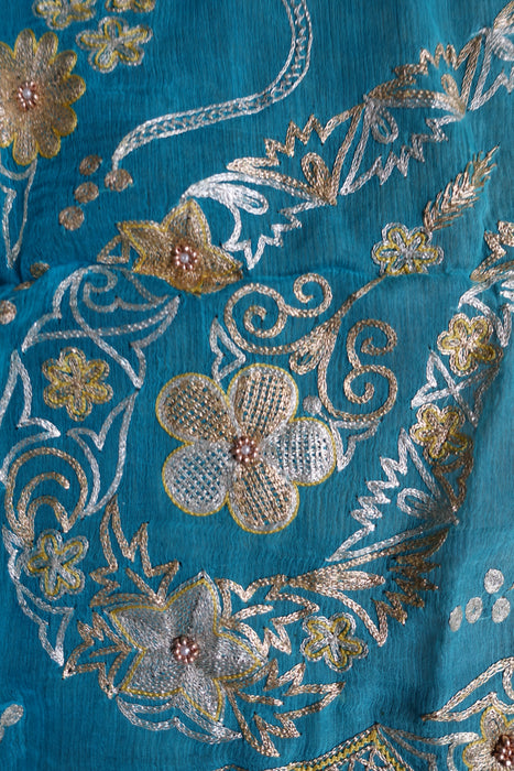 Yellow And Blue Vintage Silk Unstitched - New