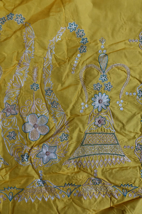 Yellow And Blue Vintage Silk Unstitched - New