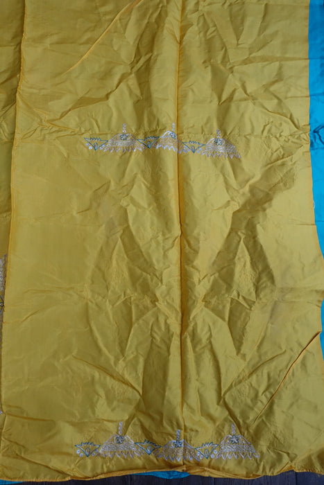 Yellow And Blue Vintage Silk Unstitched - New