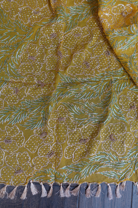 Bright Yellow Silk Vintage Unstitched With Heavy Dupatta - New