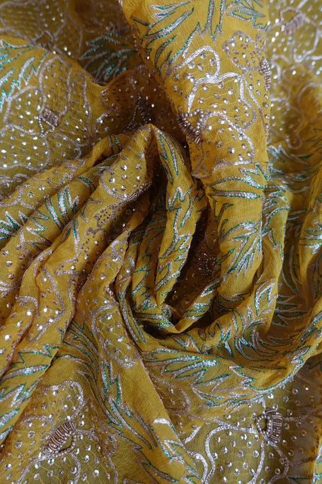 Bright Yellow Silk Vintage Unstitched With Heavy Dupatta - New