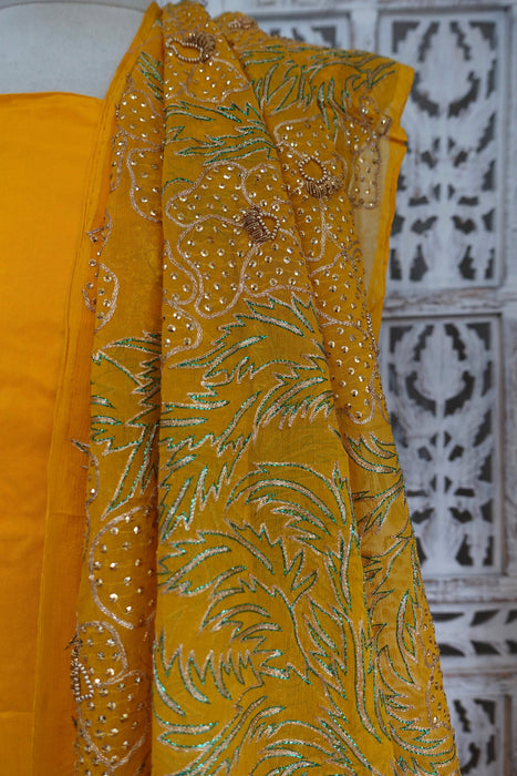 Bright Yellow Silk Vintage Unstitched With Heavy Dupatta - New