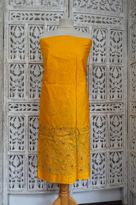 Bright Yellow Silk Vintage Unstitched With Heavy Dupatta - New