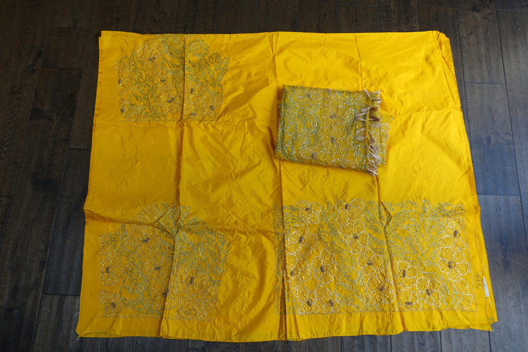 Bright Yellow Silk Vintage Unstitched With Heavy Dupatta - New