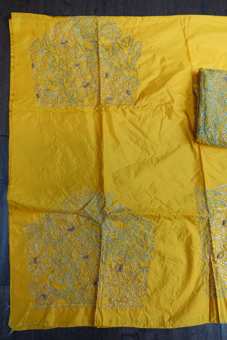 Bright Yellow Silk Vintage Unstitched With Heavy Dupatta - New