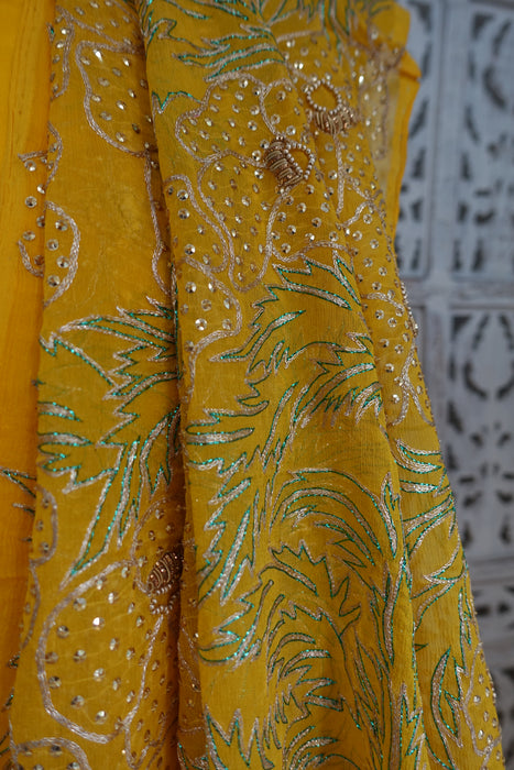 Bright Yellow Silk Vintage Unstitched With Heavy Dupatta - New