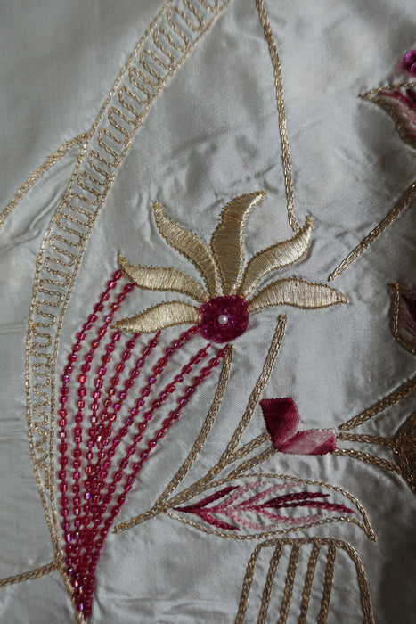 Cream And Maroon Vintage Silk Unstitched - New