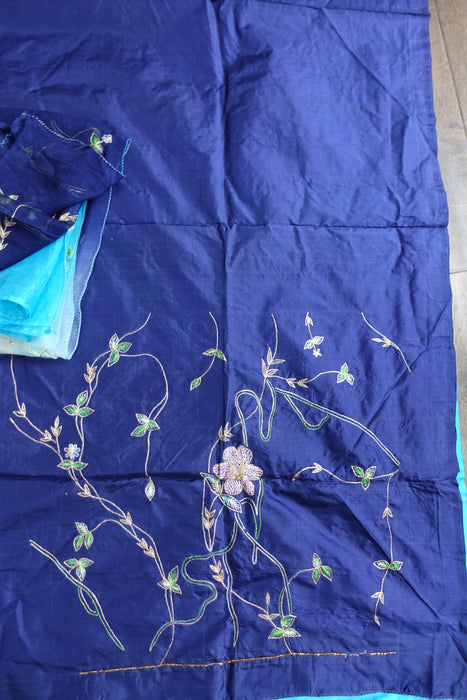 Light Blue And  Dark Blue Vintage Silk - New