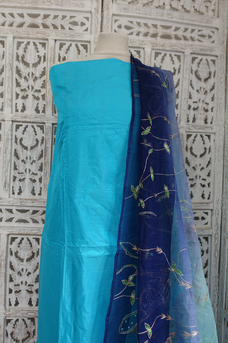 Light Blue And  Dark Blue Vintage Silk - New