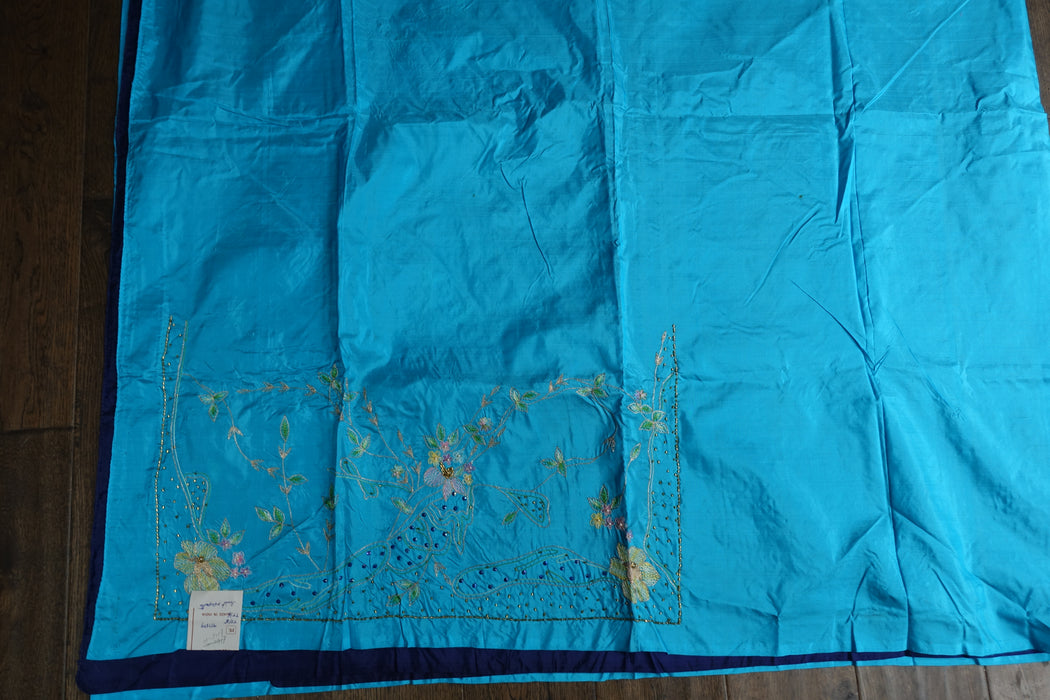 Light Blue And  Dark Blue Vintage Silk - New