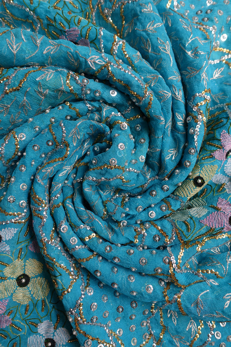 Blue Silk Vintage Unstitched Suit With Sequinned Dupatta - New