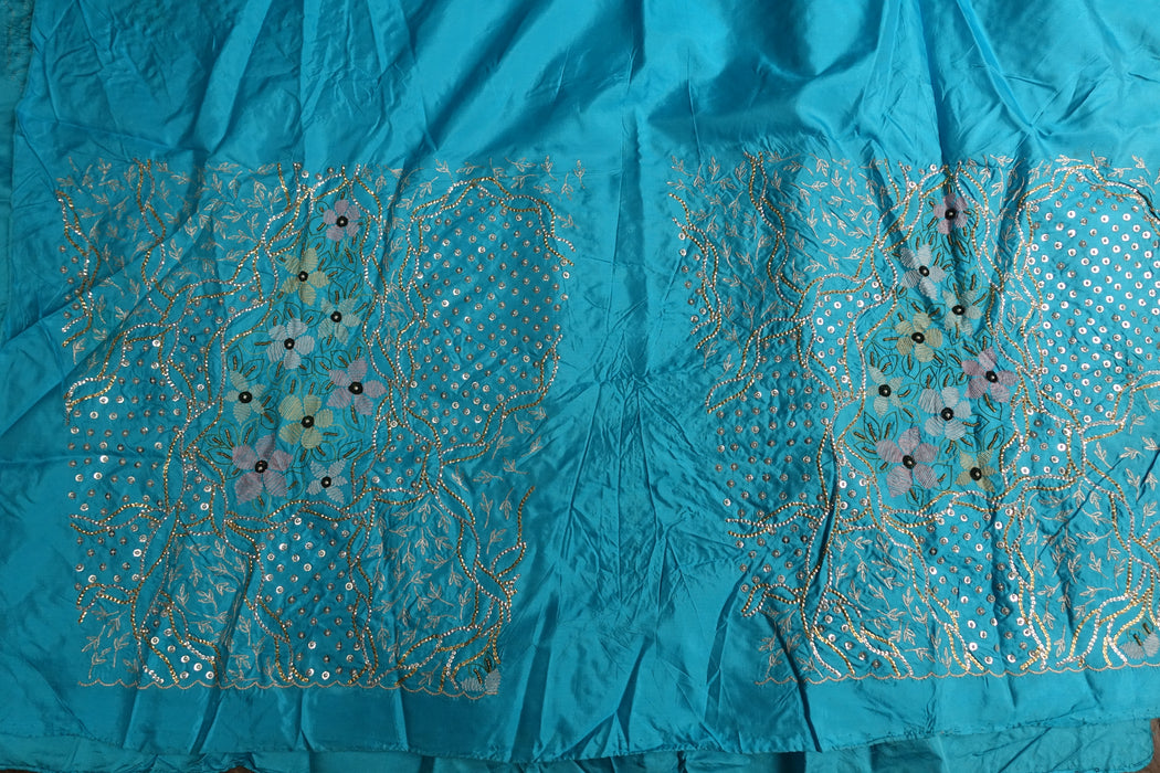 Blue Silk Vintage Unstitched Suit With Sequinned Dupatta - New