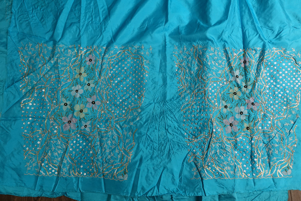 Blue Silk Vintage Unstitched Suit With Sequinned Dupatta - New