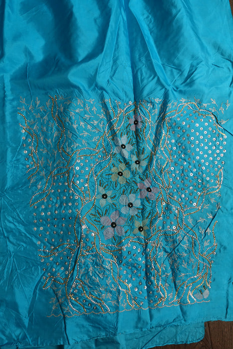 Blue Silk Vintage Unstitched Suit With Sequinned Dupatta - New