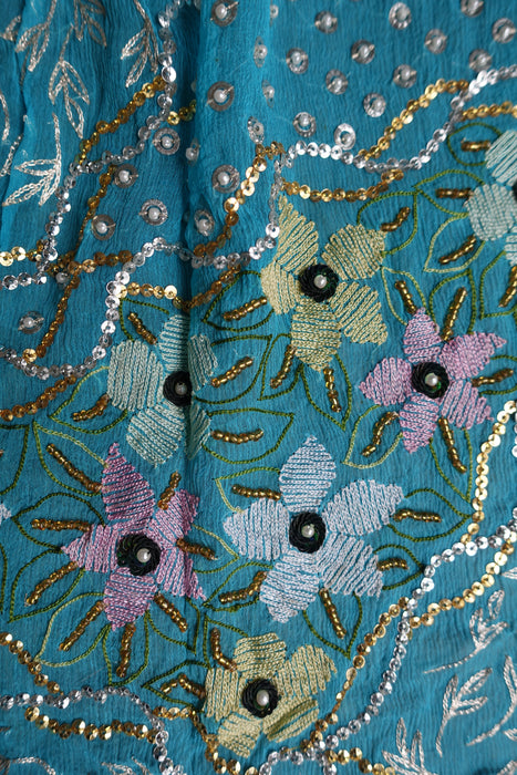 Blue Silk Vintage Unstitched Suit With Sequinned Dupatta - New