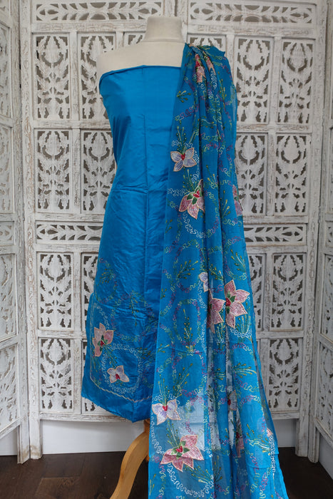 Blue Silk Vintage Embellished Unstitched - New