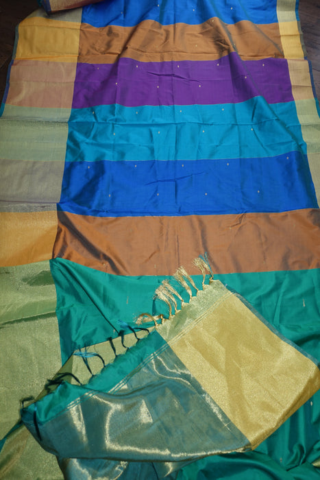 Green Silk Blend Sari - New