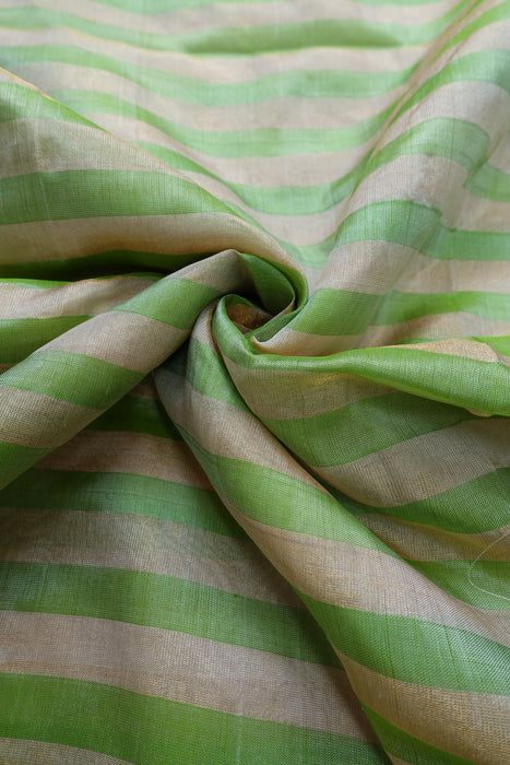 Green, White Gold Linen Blend Sari - New